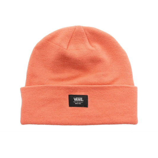 Unisex Vans winter beanie hat in solid orange polyester with folded cuff and logo patch