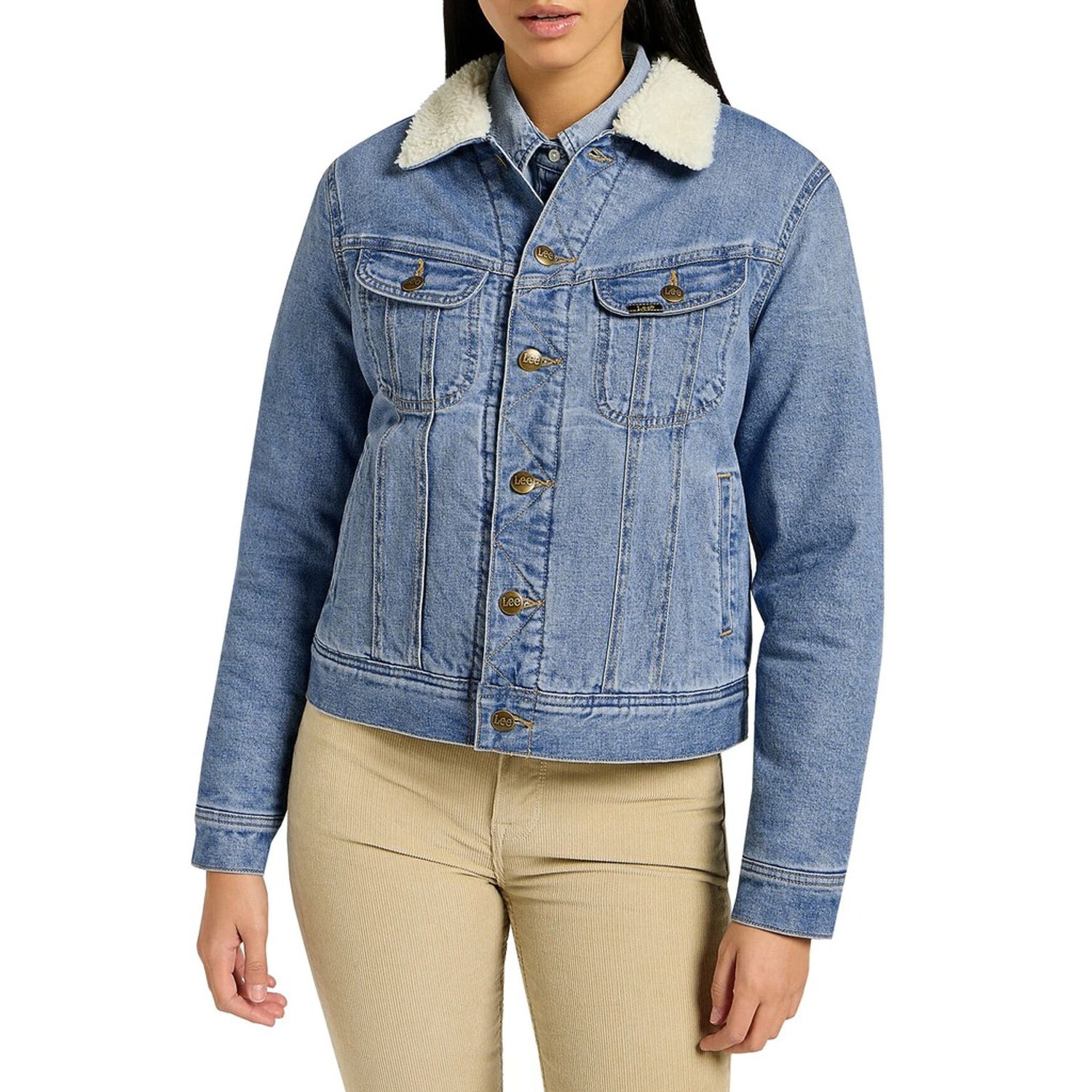 Chaqueta tejana Lee rider. Corte recto, solapas terminadas con forro de algodón. Color azul